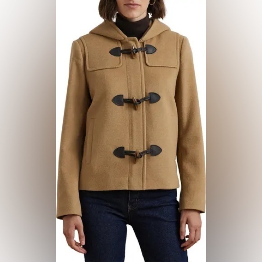 Ralph Lauren Tan Pea Coat with High Collar and Wool Blend- used